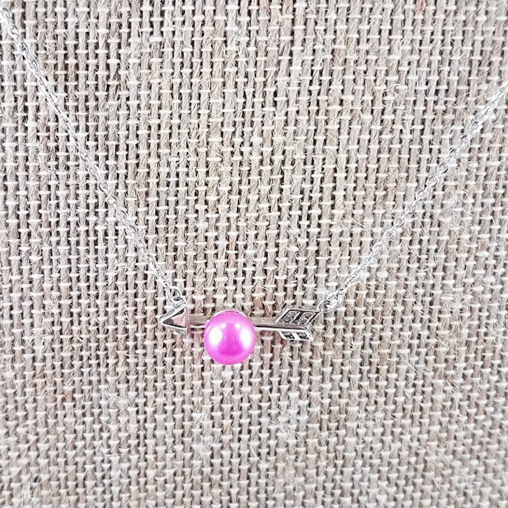 Sterling Silver Arrow Necklace With Pink Pearl